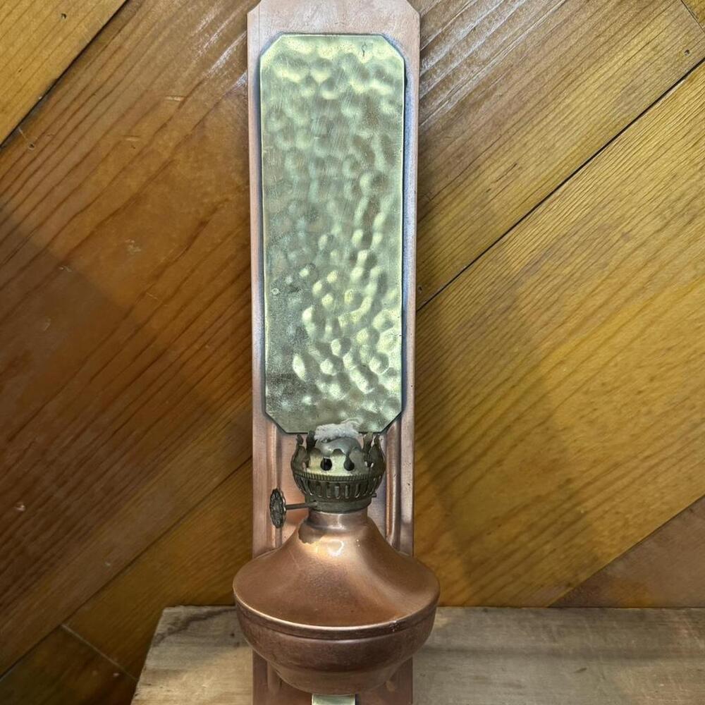 Copper oil lamp sconce with brass top #cottagecore #rustic #indie - Picture 2 of 4